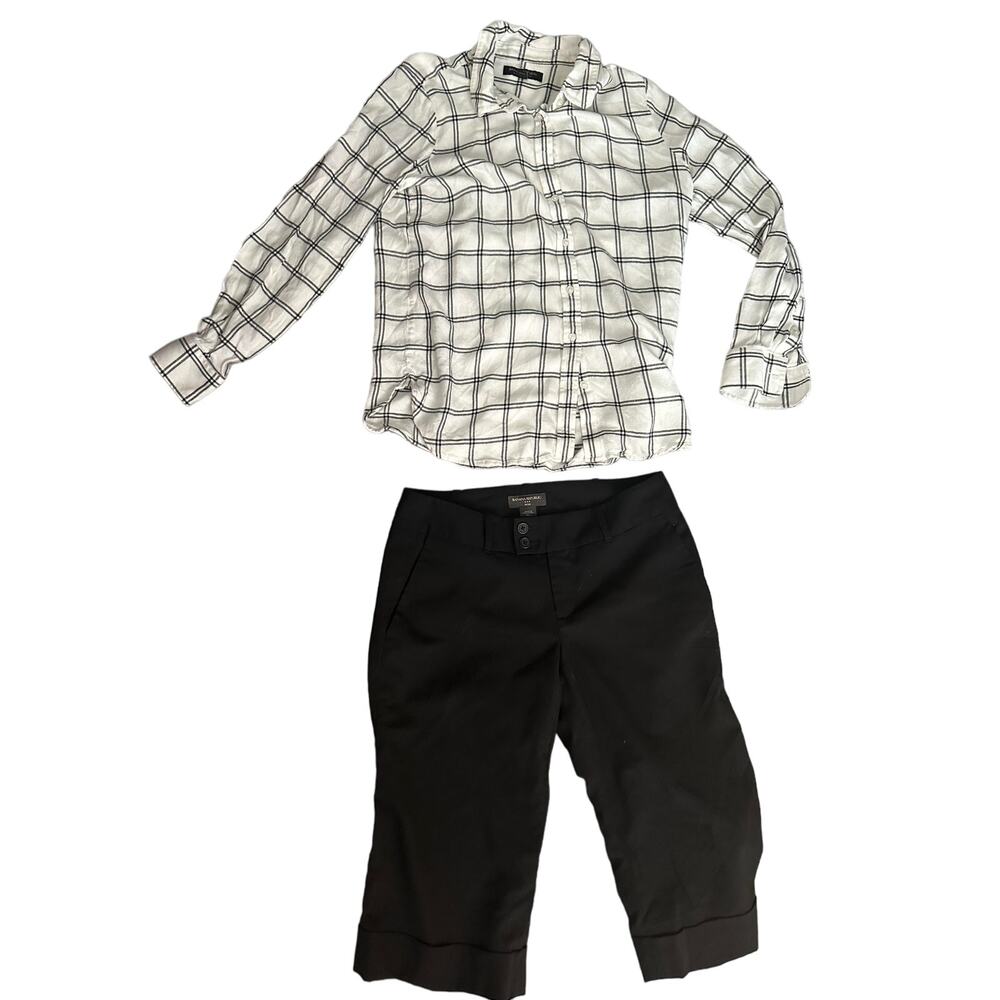 Banana Republic Casual Outfit/Lot of 2 - Plaid Shirt with Black Capri's